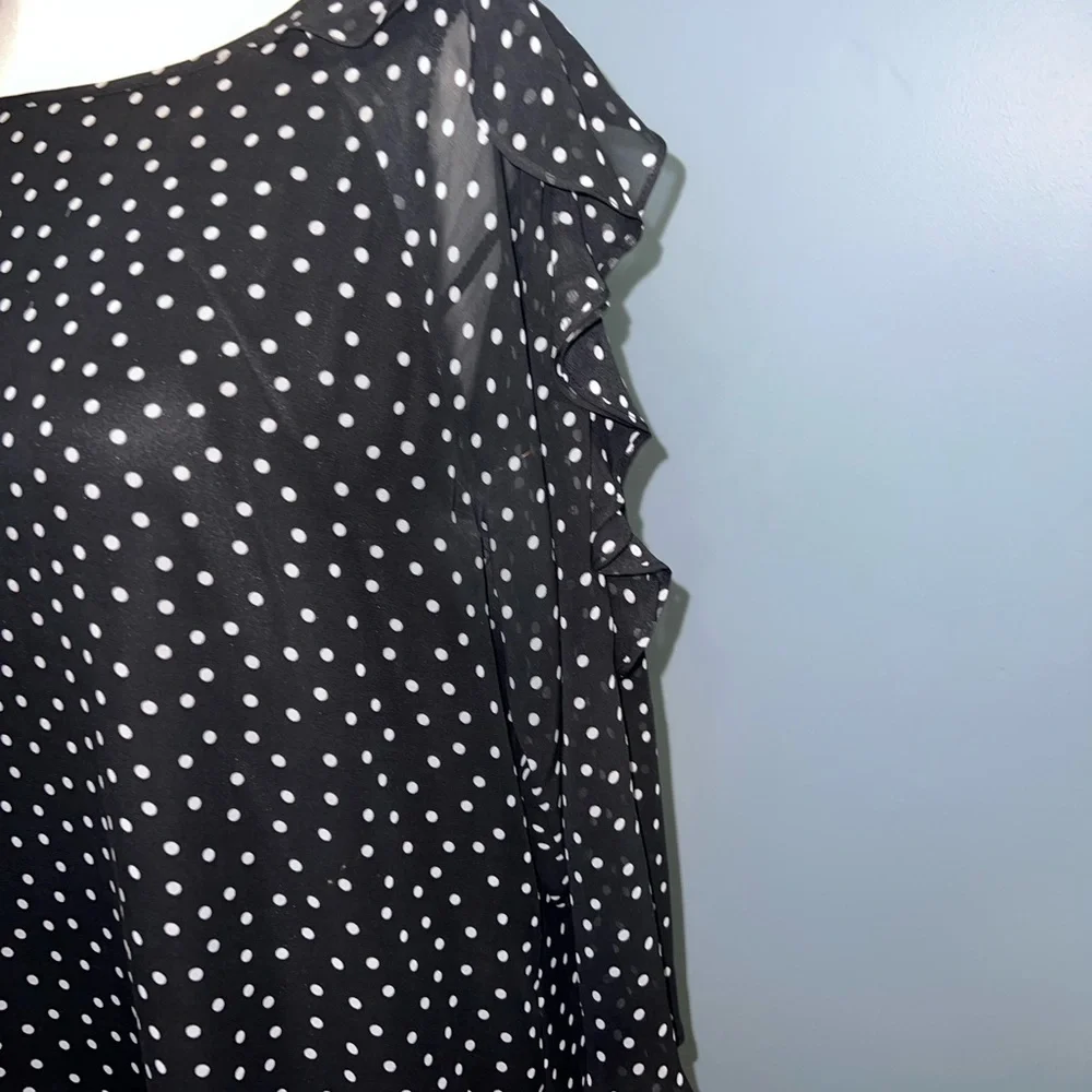 Black White Polka Dot Lined ruffle Sleeve Dress - Picture 3 of 6